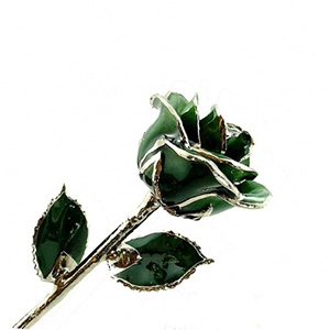 24 K Gold Rose Dark Green Lacquer and Platinum Rose