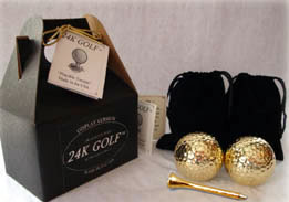24 K Gold Rose 24K Gold Plated Golf Balls and Gold Tone Tees - Two