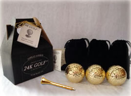 24 K Gold Rose 24K Gold Plated Golf Balls and Gold Tone Tees - Three
