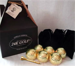 24 K Gold Rose 24K Gold Plated Golf Balls and Gold Tone Tees - Six