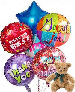 Last Minute Gifts Half Dozen Mylar Balloons and Teddy Thank You