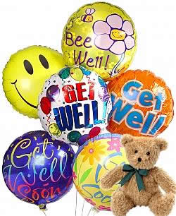 Last Minute Gifts Half Dozen Mylar Balloons and Teddy Get Well