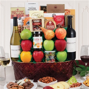 Traflagar Square Fruit and Wine Gift Basket