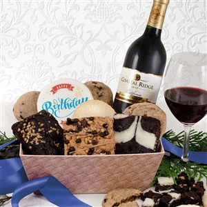 Happy Birthday Red Wine and Bakery Gift Basket