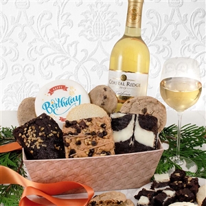 Happy Birthday White Wine and Bakery Gift Basket