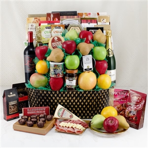 Grand Champagne Wine Gourmet and Fruit Basket